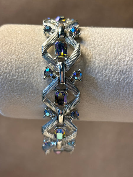 Silver Tone Bracelet with Iridescent Stones