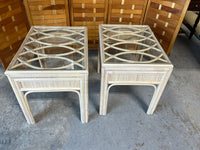 Pair of Wicker & Glass End Tables