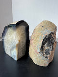 Pair of Large Gray & White Natural Agate Geode Bookends