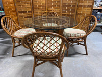 Bamboo Style Rattan Glass Top Table with 4 Chairs; Comes with Cushions