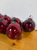 7 Deep Red Mercury Style Heavy Ornaments With Silverplate Caps
