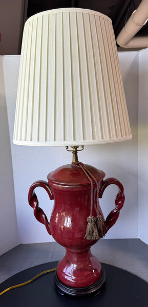 Chinese Red Oxblood Style Double Handled Stoneware Urn Lamp (WORKS)