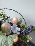Easter Eggs & Faux Florals in Grapevine Hat Basket