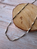 Geometric Rhombus Link Long Silver Tone Chain Necklace