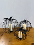 Black Wrought Iron Pumpkins With Battery Operated Candles - Set Of 3