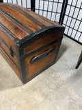 Petite Steamer Trunk on Casters with Leather Side Handles