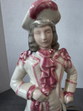 Pair of Antique Porcelain Figural Lamps with Heavyweight Metal Bases (WORKS) AS IS (READ DESCRIPTION CAREFULLY)