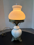 White Milk Glass & Brass Electrified Oil Hurricane Lamp (WORKS)