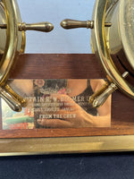 Seth Thomas Helmsman Ship’s Wheel Brass Clock & Barometer on Personalized Stand