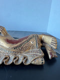 Reclining Burmese Mandalay Style Gilded Vintage Wooden Buddha with Glass Inlay