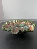 Fenton Grapes Vintage Green Carnival Glass Ruffled Bowl