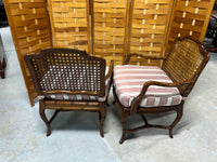 Cane Arm Chairs (2), with Seat Cushions