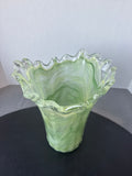 Green Swirl Murano Style Ruffle Vase