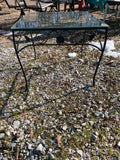 Patio Side Table with Glass Top and Metal Base