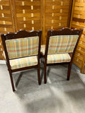 Pair of Antique Chairs with Front Casters and Plaid Fabric