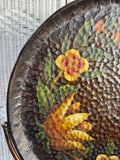 Large Hammered Metal Tole Painted Tray on Stand