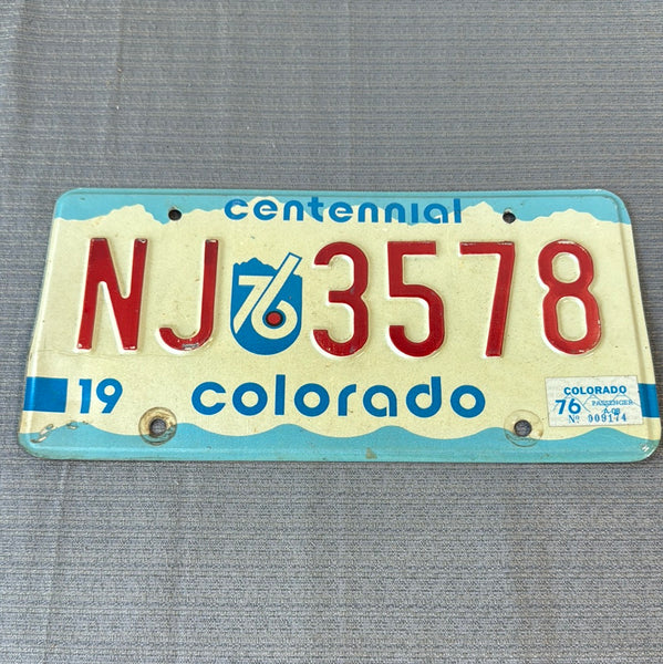 (J) Vintage Centennial Colorado 1976 Metal License Plate