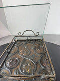 Floral Embossed Glass Top Metal Vanity Tray