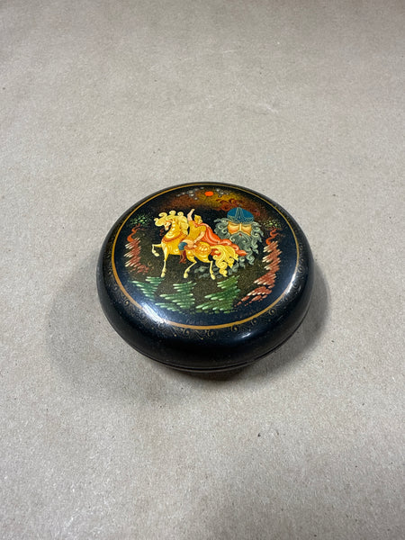 Round Palekh Russian Lacquer Trinket Box