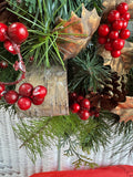 Faux Fir Christmas Wreath with Ornaments & Cardinals in Case