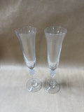 Gorham Amore Crystal Champagne Flutes Double Heart Stems - Pair