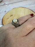 Bohemian Sterling Silver Faux Pearl Ring SIZE 5