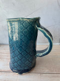 Blue Handmade Mermaid or Fish Scale Pottery Mug