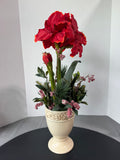 Faux Amaryllis Arrangement in Cream Ceramic Pot