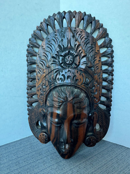 (D) Vintage Hand Carved Wooden Balinese Goddess Mask