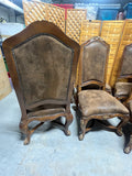 Set of (8) Unbranded Dining Chairs with Leather Upholstery and Ornate Carved Wood Trim with Nailhead Asccents