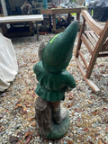 Large Cement Garden Gnome Holding Fish