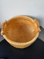 Woven Willow Reed Basket with Wooden Handles