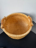 Woven Willow Reed Basket with Wooden Handles