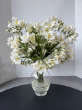 Faux White Freesia in Glass Vase with Marbles