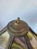 Ornate Antique Brass & Slag Stained Glass Lamp (WORKS)