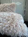 Pair of Blush Pink & White Shag Feather Throw Pillows