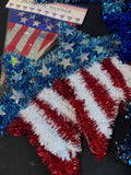Large Lot of Patriotic Tinsel Decor with American Flags