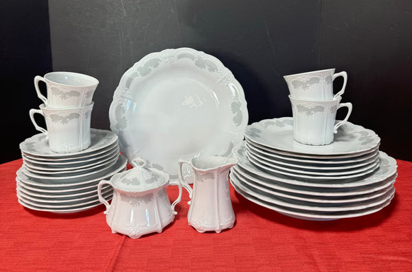 30-Piece Tirschenreuth Germany Baronesse Orleans Gray Lattice China Set