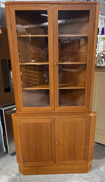 Arne Wahl Iverson Danish Teak Veneer Mid Century Modern Two Piece Corner Cabinet
