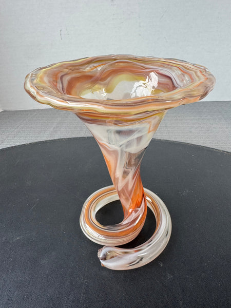 Murano Style Coiled Art Glass Trumpet Vase