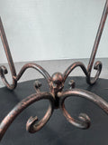 Glass Top Metal Scroll Clock Side Table (WORKS)