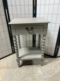Light Gray Painted Nightstand with Drawer; Spindle Legs