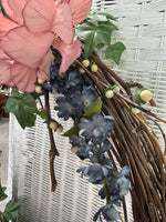 Faux Dusty Pink & Blue Floral Grapevine Wreath