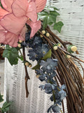 Faux Dusty Pink & Blue Floral Grapevine Wreath