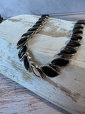 Black Enamel Leaf Link Vintage Silver Tone Necklace