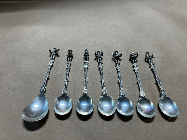 Vintage Demitasse Spoons Featuring A Unique Figural Character Plying Musical Instrument on the Handle Top