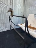 Cast Iron & Brass Duck Head Vintage Fireplace Log Holder with White Sling
