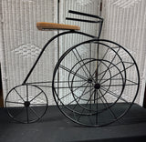 Large Black Metal Decorative Tricycle & Plant Stand with Wooden Seat