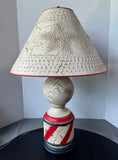 LT. Moses Willard Punched Tin & Crackled Resin Americana 3-Way Table Lamp (WORKS)