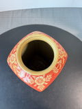 Orange & Tan Chinoiserie Ceramic Vase